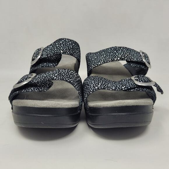 Dansko Sandals EU38 US7.5 Black Shagreen Sophie Leather Slides Heeled Slip On - Picture 3 of 11